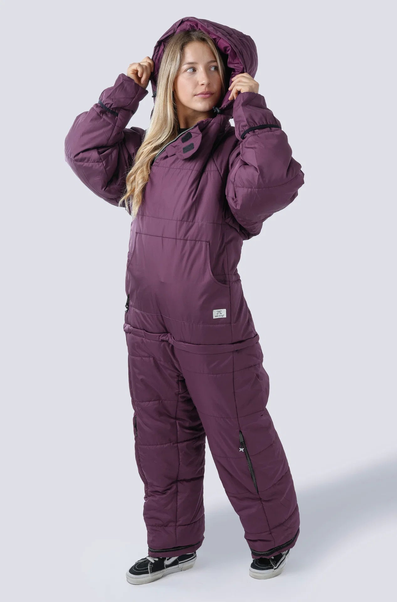 Woman wearing the selk'bag wearable sleeping bag