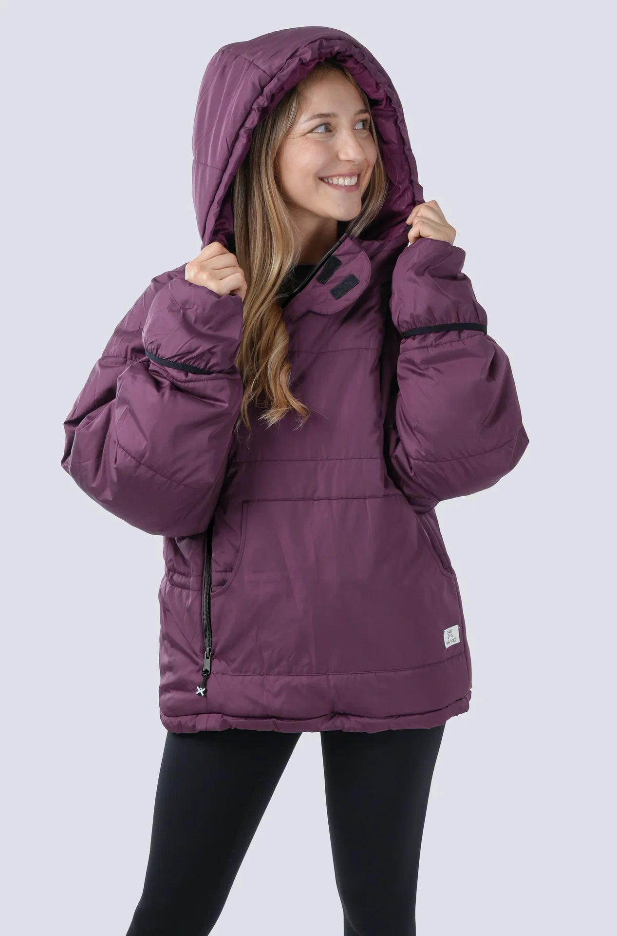 Woman wearing the selk'bag wearable sleeping bag